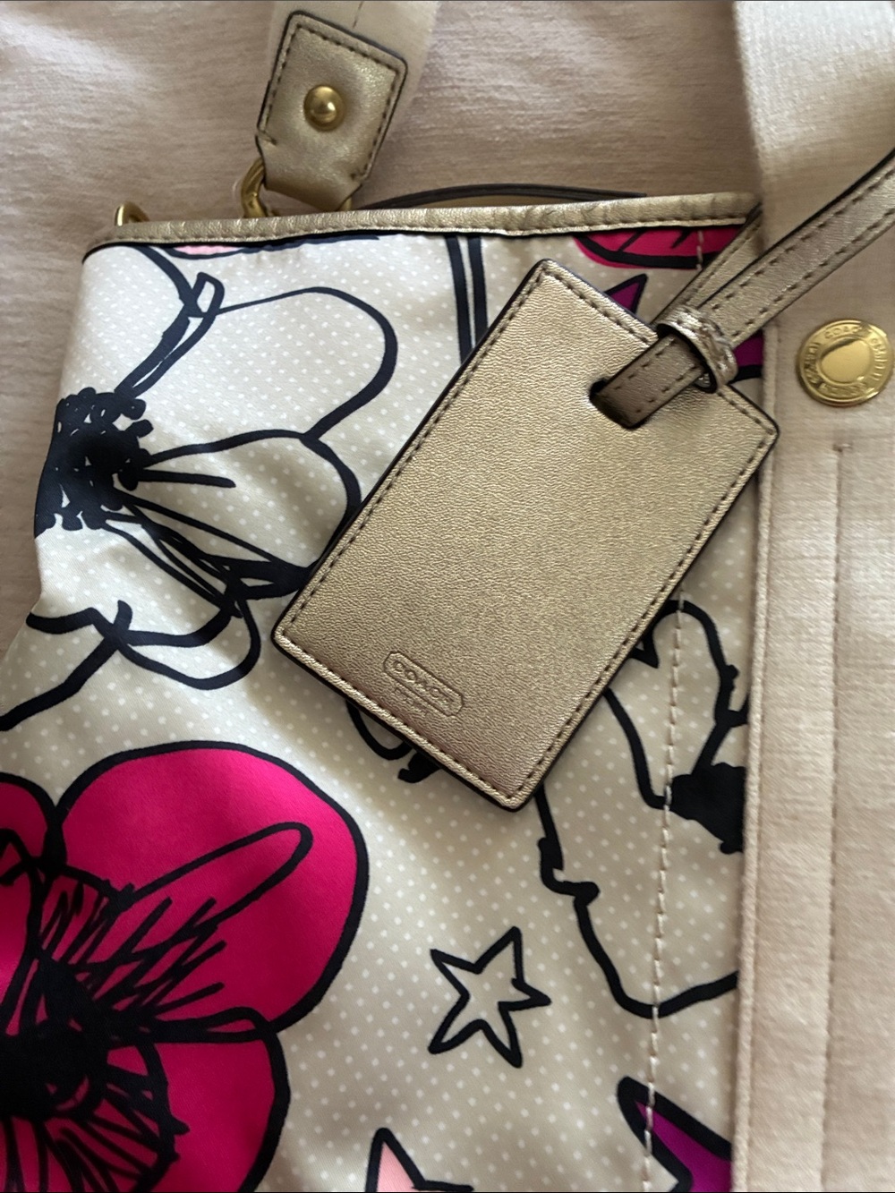 Coach Floral Graphic Tote in Off White, Pink & Magenta - Picture 4 of 9